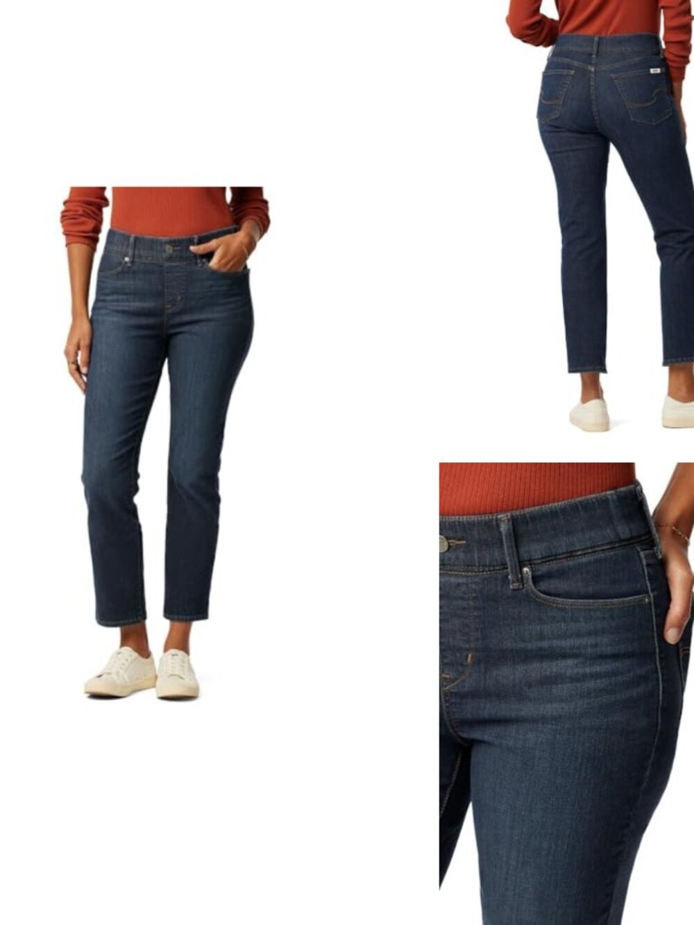 Pull-On Ankle Straight Jeans Mid Rise Tummy Control